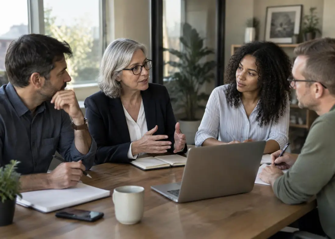 Insurance agency team planning customer outreach